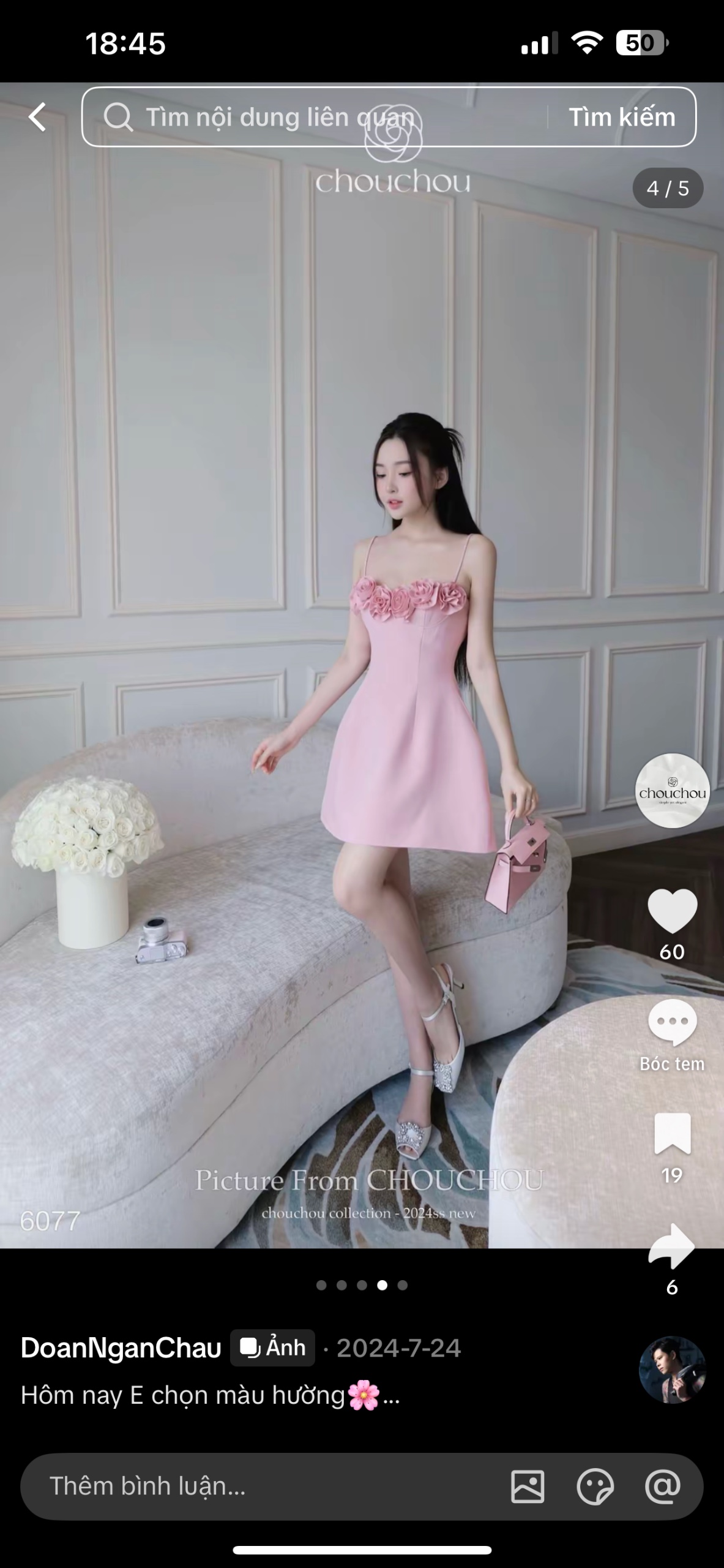 Thanh lý Pass váy hai dây ChouChou màu hồng pastel mix hoa - ảnh 4