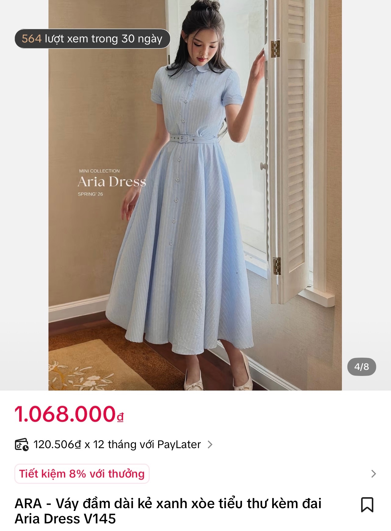 Thanh lý Pass váy sơ mi xanh tiểu thư kèm đai eo của Ara Store - ảnh 3