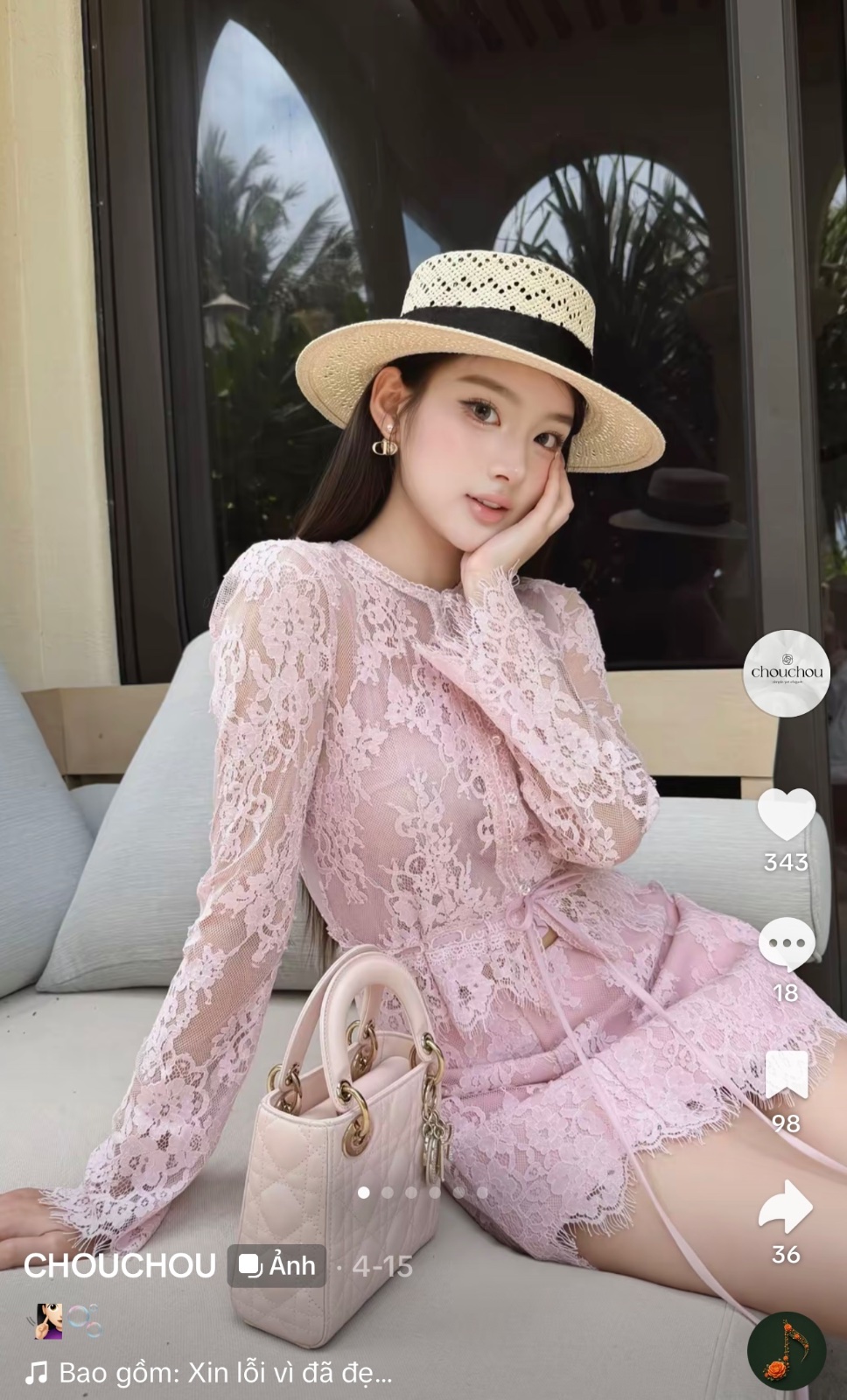 Thanh lý Pass set ren hồng tay dài + cv ChouChou new tag size M - ảnh 2