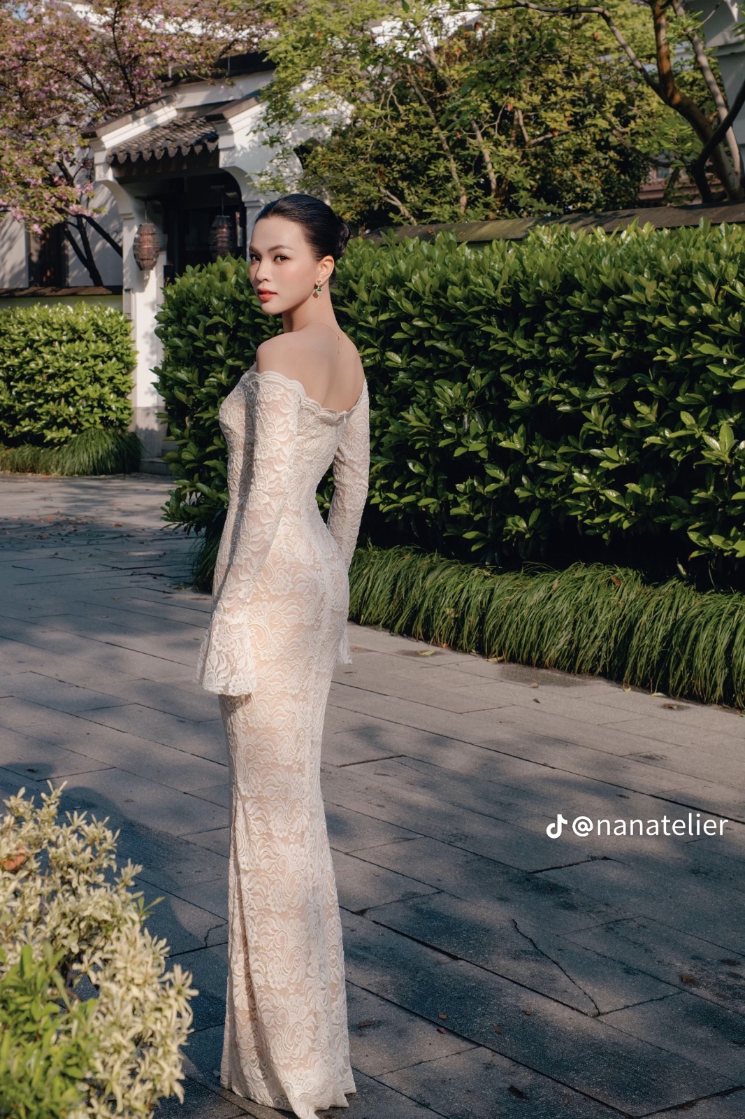 Thanh lý Pass đầm body ren dài trễ vai chính hãng NAN Atelier - ảnh 3