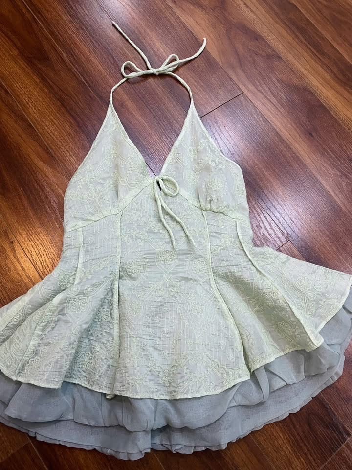 Thanh lý Pass Áo Yếm Feng Atelier Peplum Màu Xanh Nhạt Dáng Xòe - ảnh 4
