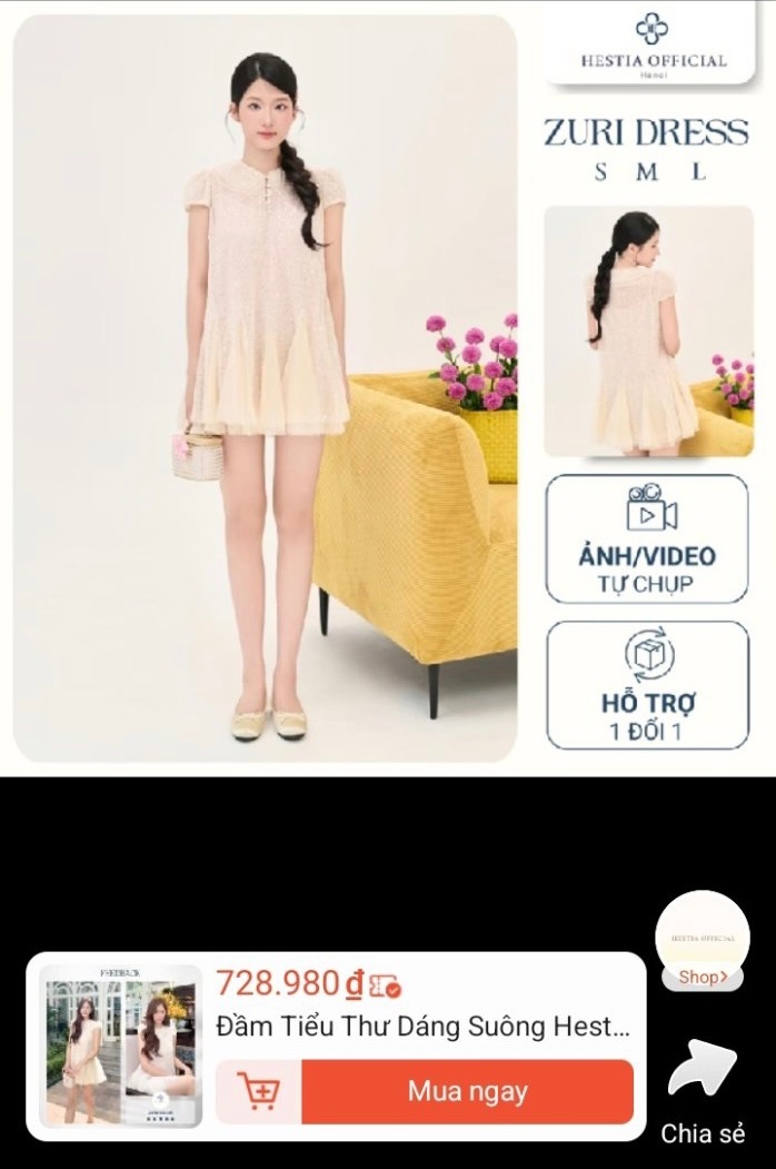 Thanh lý Pass đầm ngắn Hestia tiểu thư dáng suông màu kem Size M - ảnh 4
