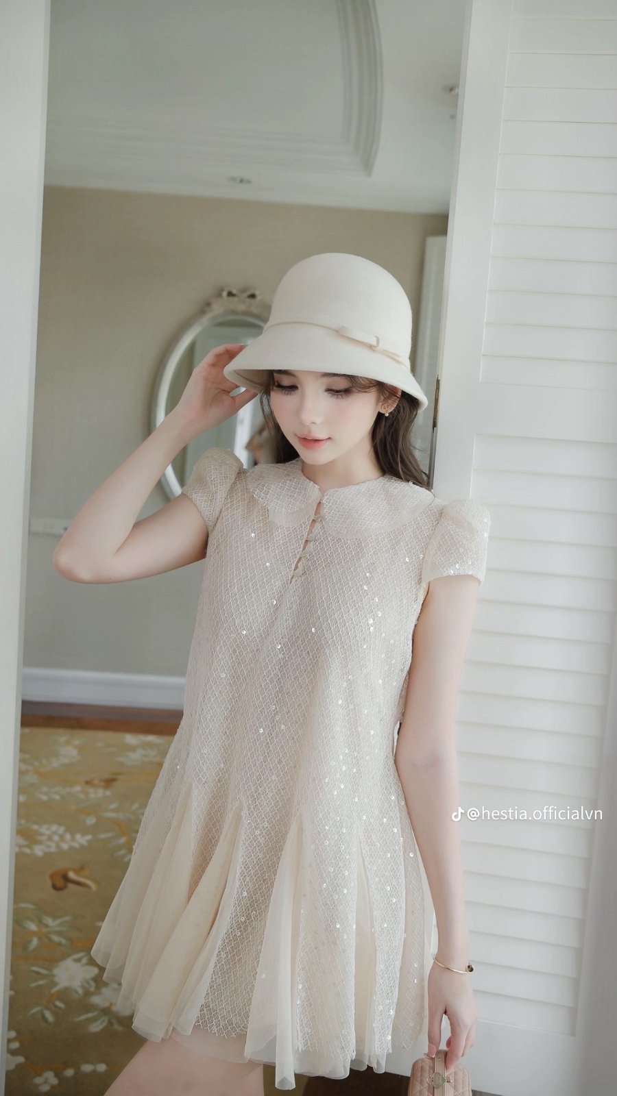 Thanh lý Pass đầm ngắn Hestia tiểu thư dáng suông màu kem Size M - ảnh 3