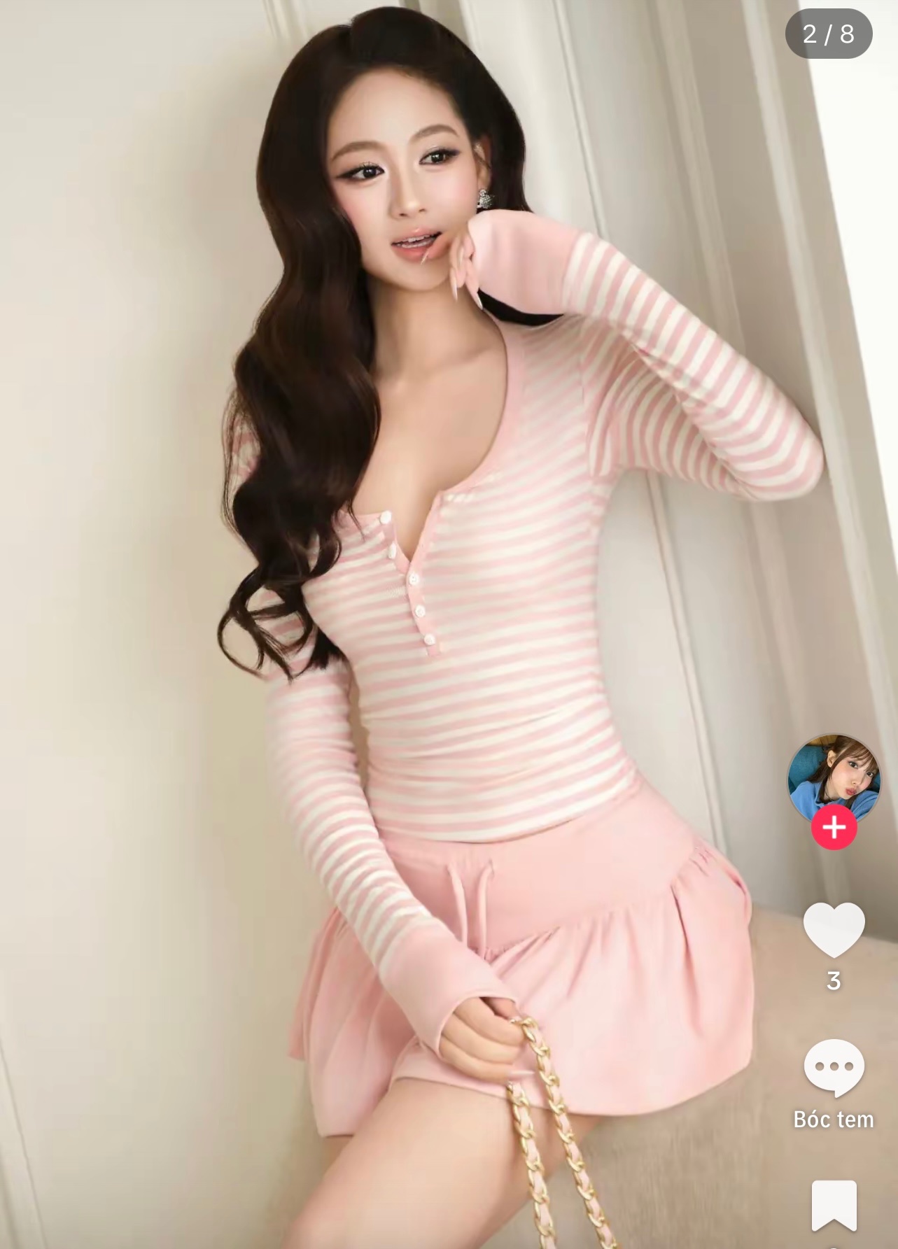 Thanh lý Pass set áo td + váy kẻ ngang xếp ly màu hồng basic Thảo BiBi - ảnh 2