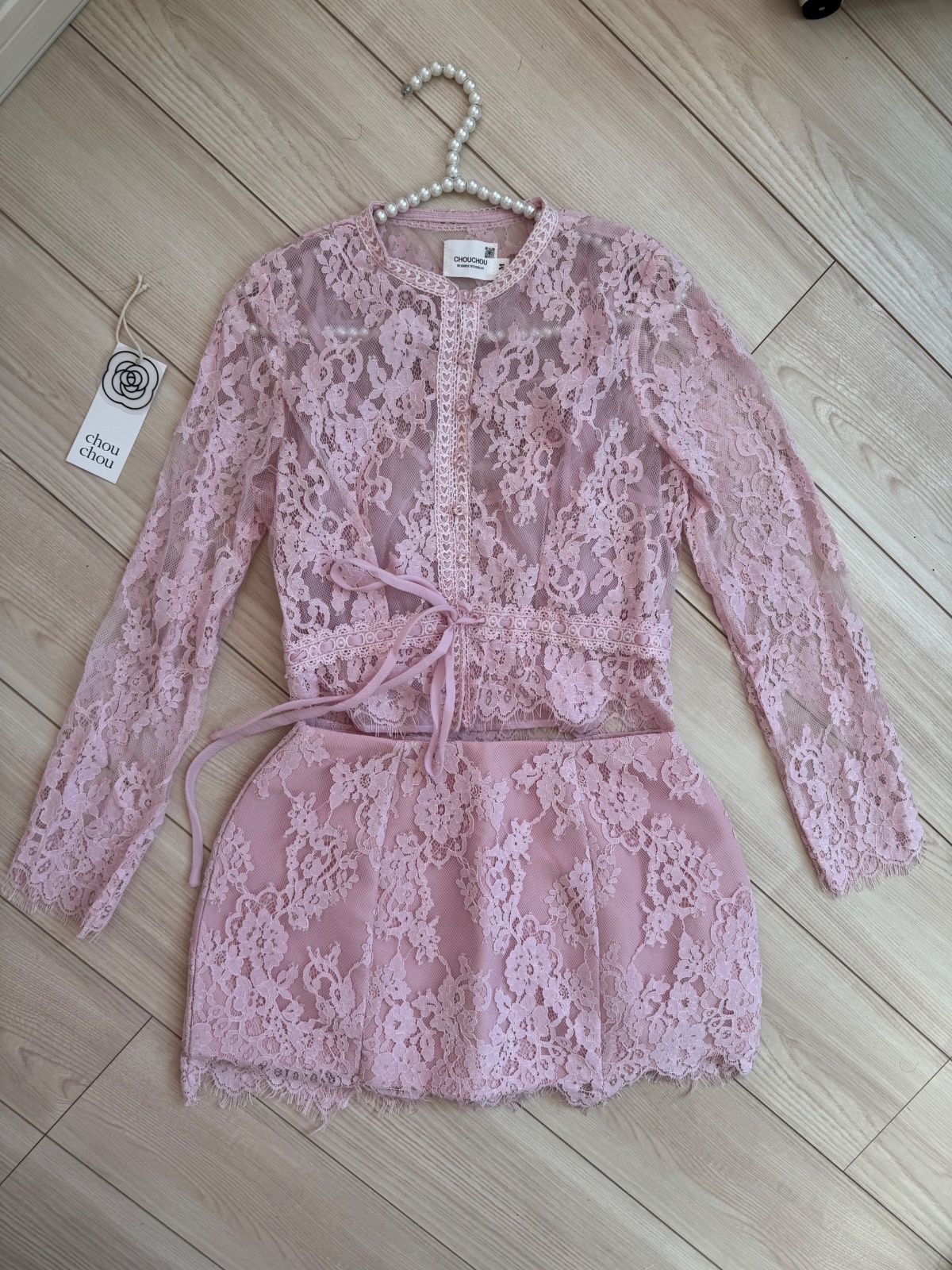 Thanh lý Pass set ren hồng tay dài + cv ChouChou new tag size M - ảnh 4