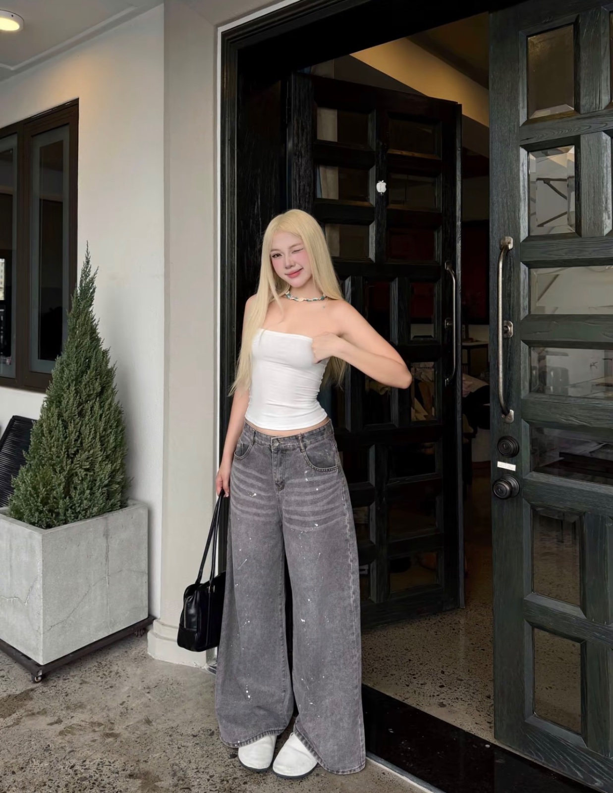 Thanh lý Pass quần jeans Calem Club ống rộng màu xám khói cá tính - ảnh 2