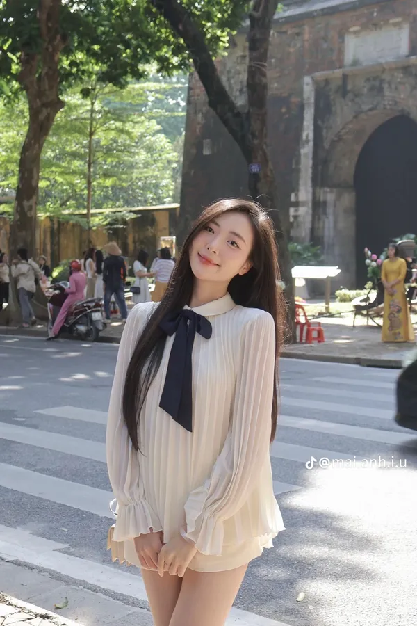 Pass áo tiểu thư baby doll xếp ly phối nơ đen Joie Des Roses