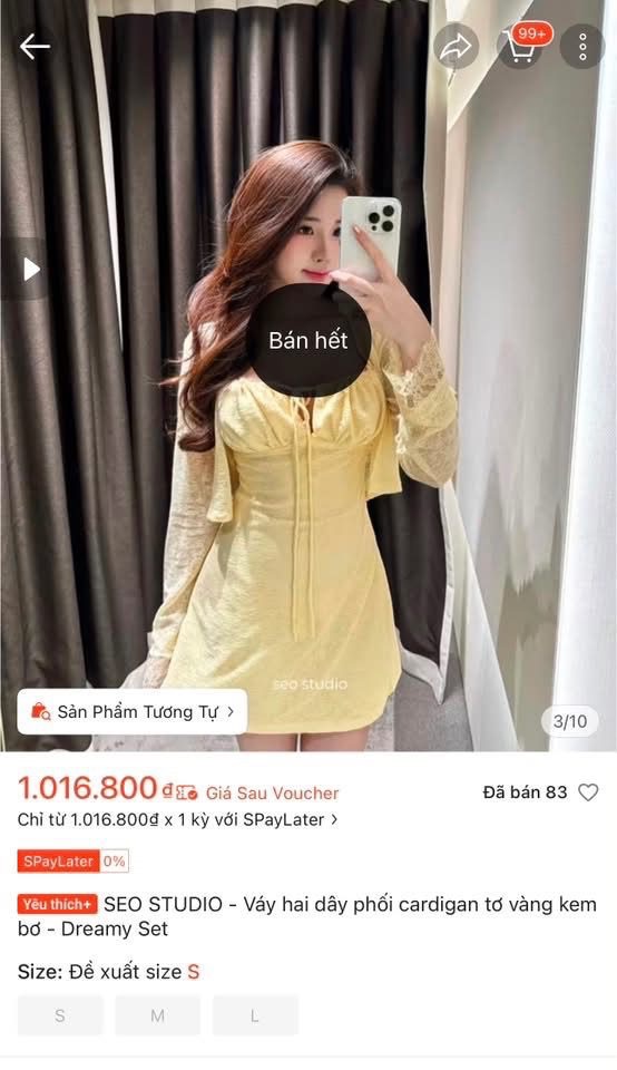 Thanh lý Pass váy hai dây vàng nhạt dáng ngắn phối tay rời tiểu thư - ảnh 3