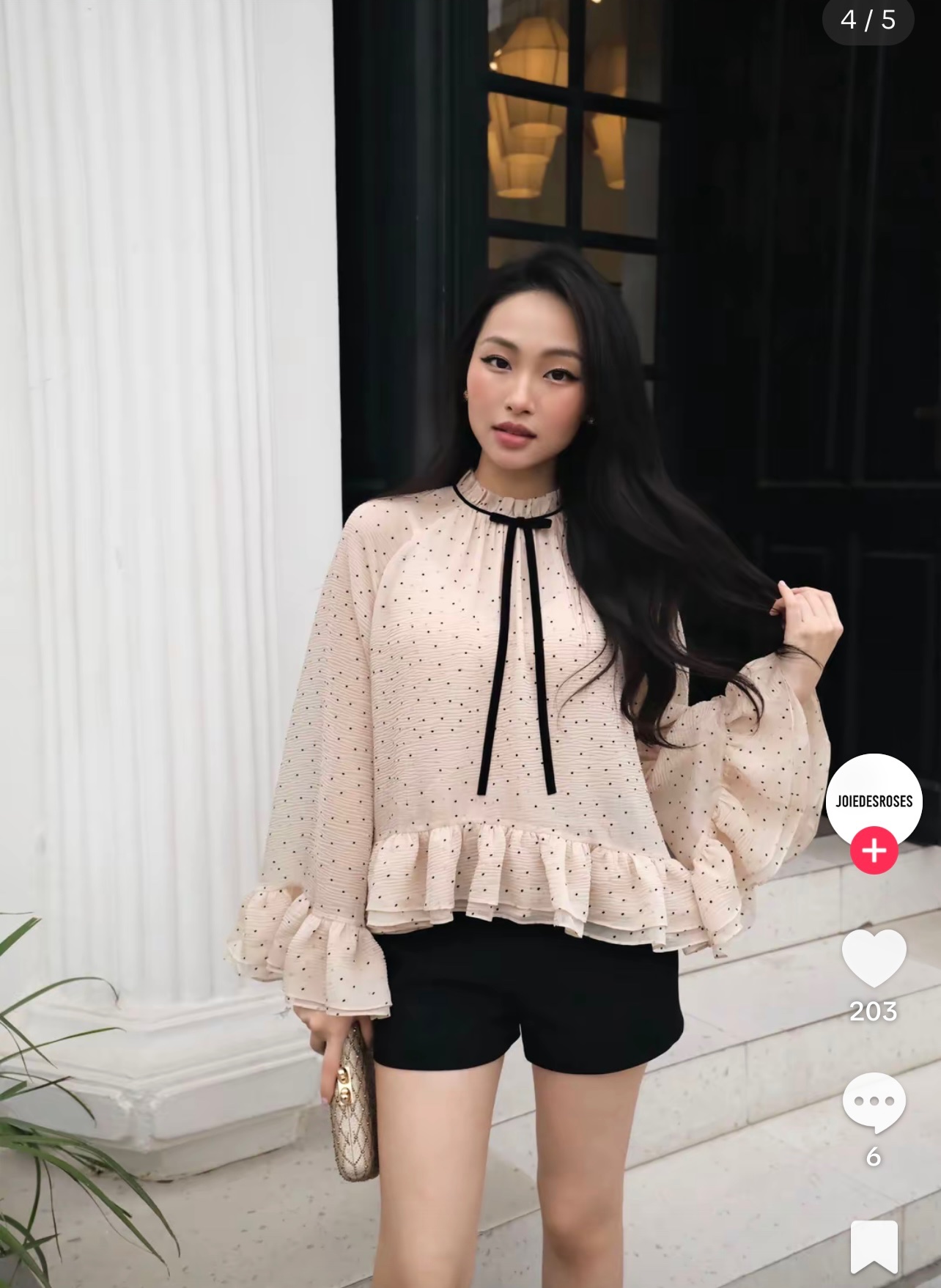 Thanh lý Pass áo Rosa top của Joie Des Roses màu kem thư phối nơ thanh lịch - ảnh 1