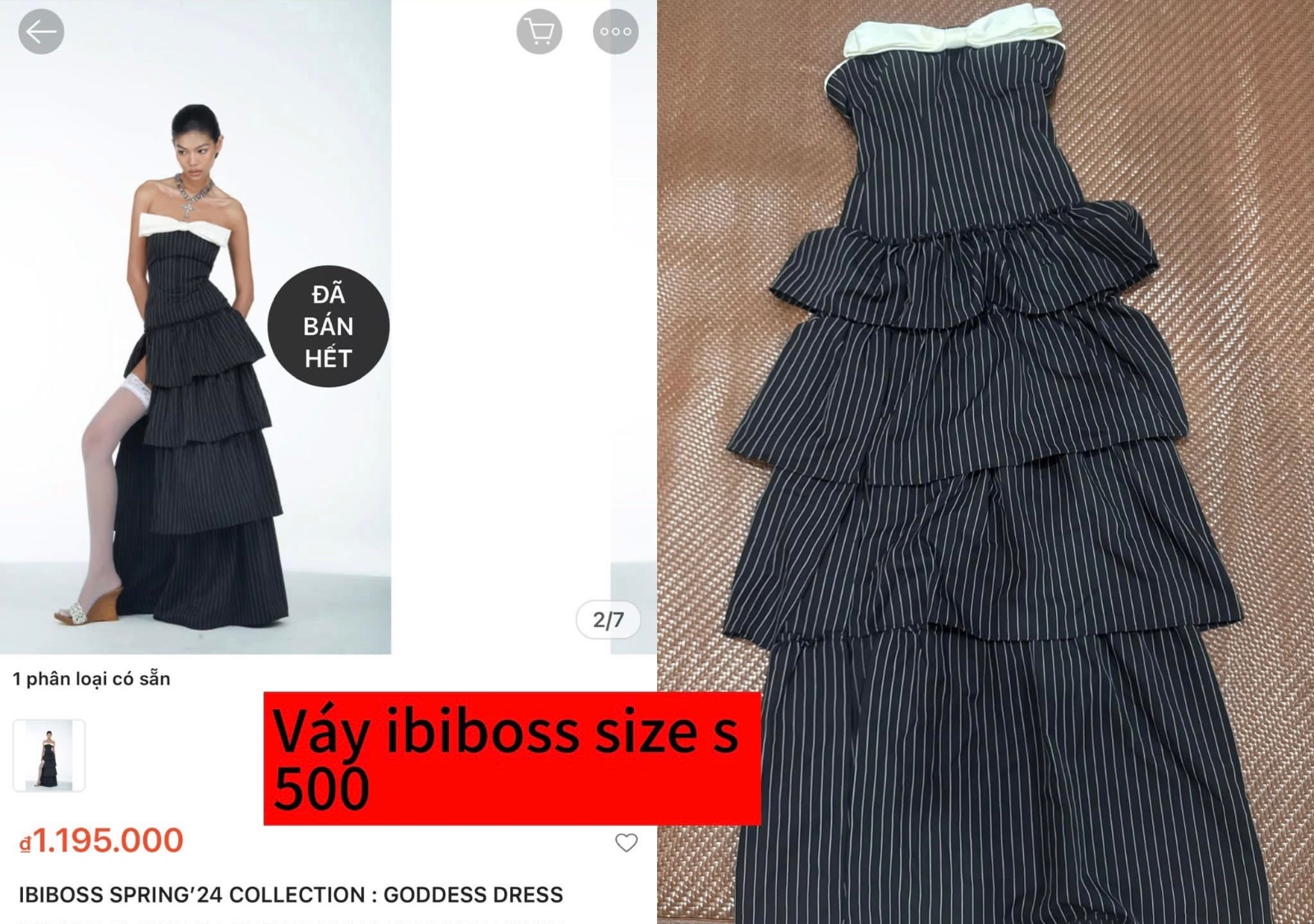Thanh lý Pass đầm Cúp Ngực Kẻ Sọc Phối Nơ Trắng Ibibos - ảnh 2