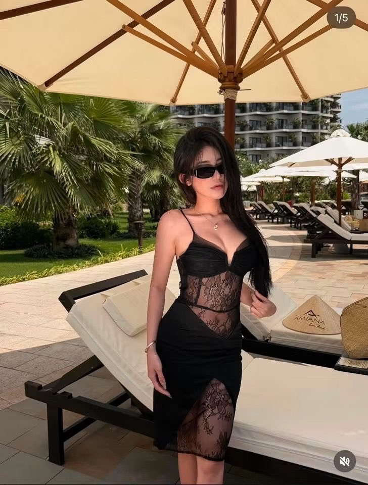 Thanh lý Pass đầm ôm body màu đen phối ren sexy chính hãng MEIFENG - ảnh 2
