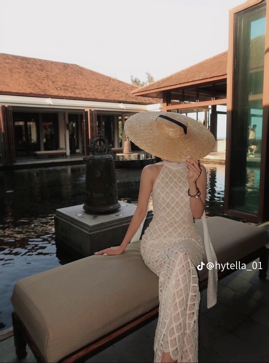 Thanh lý Pass váy lưới dáng dài màu be đi biển Hytella - ảnh 2