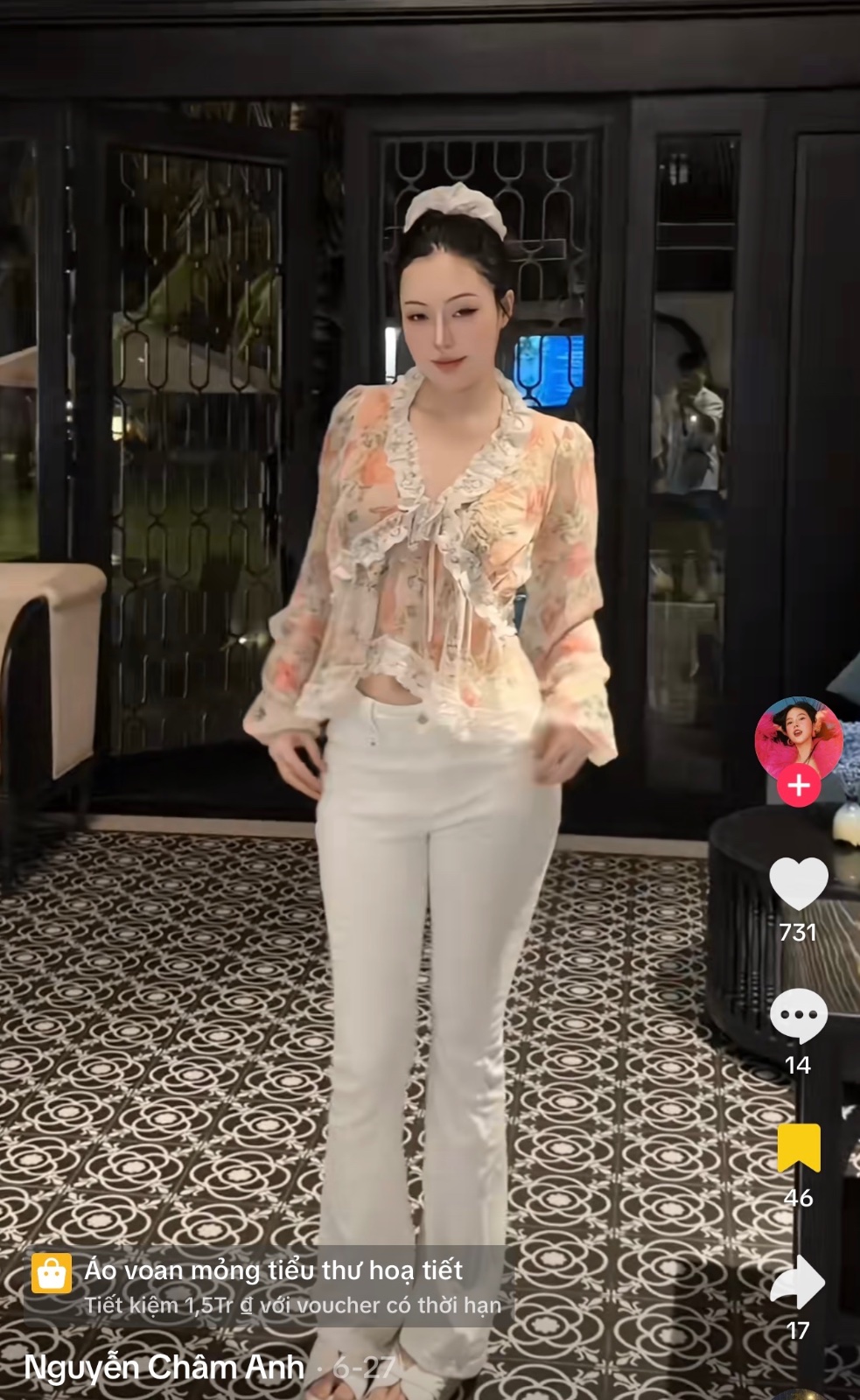 Thanh lý Pass áo voan hoa nhí cổ V phối ren hàng loại 1 Đoàn Thương - ảnh 2