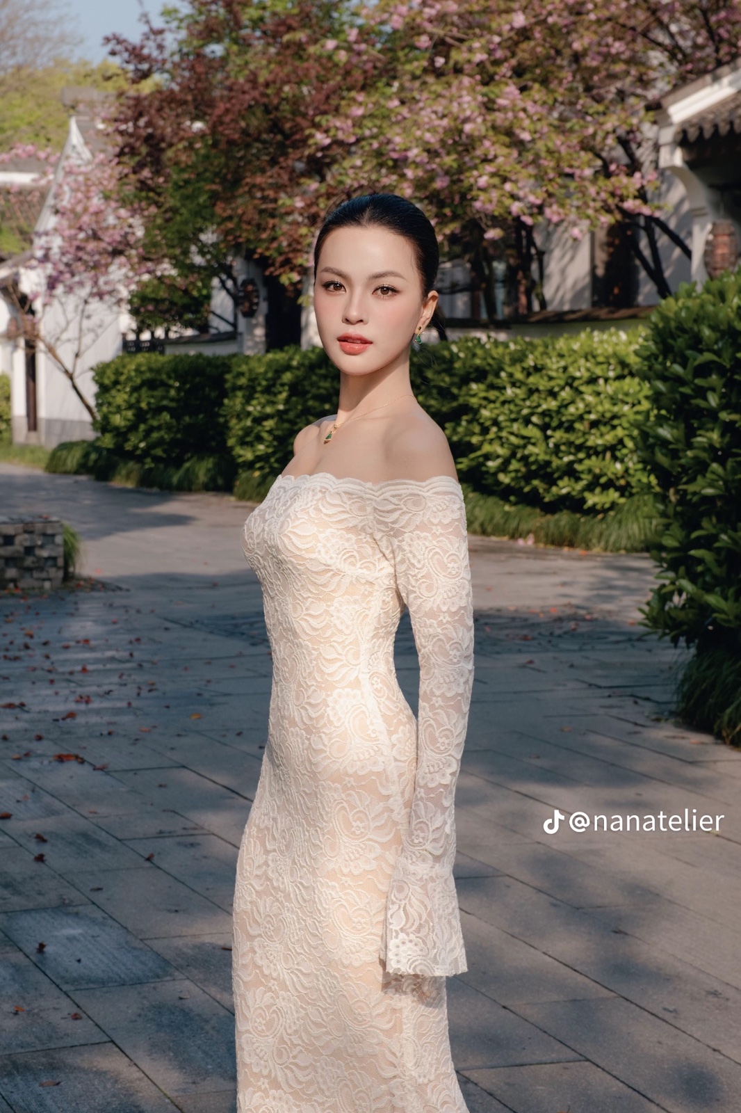 Thanh lý Pass đầm body ren dài trễ vai chính hãng NAN Atelier - ảnh 5