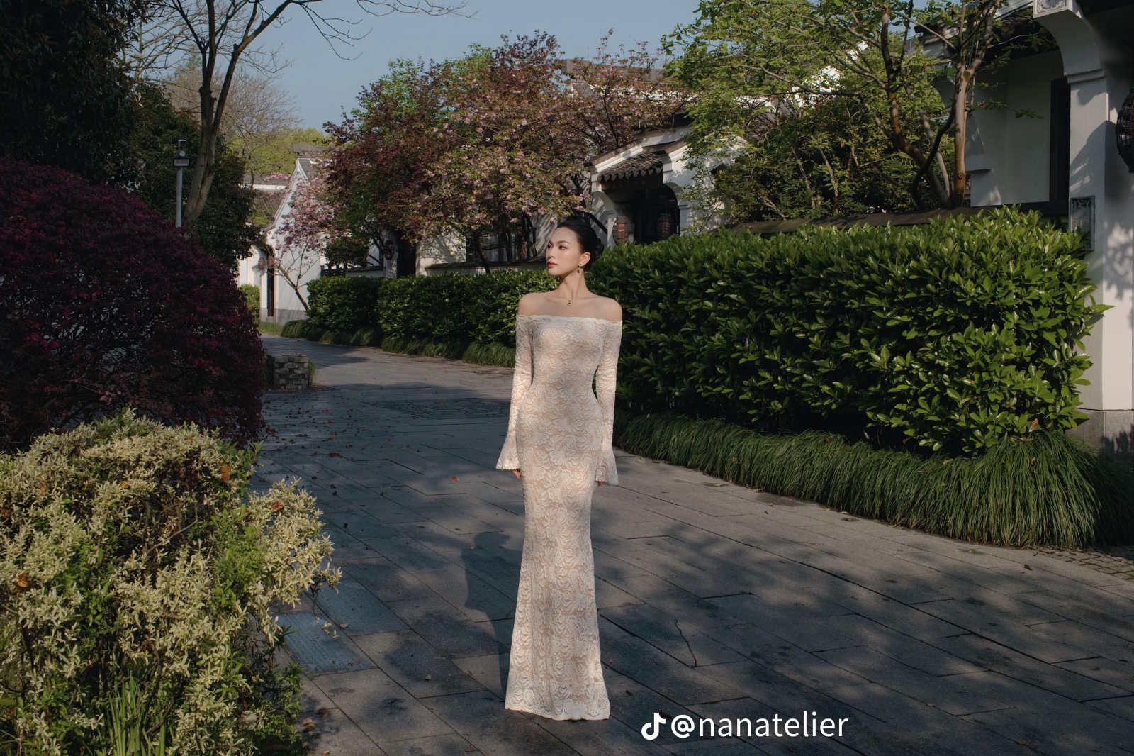 Thanh lý Pass đầm body ren dài trễ vai chính hãng NAN Atelier - ảnh 4