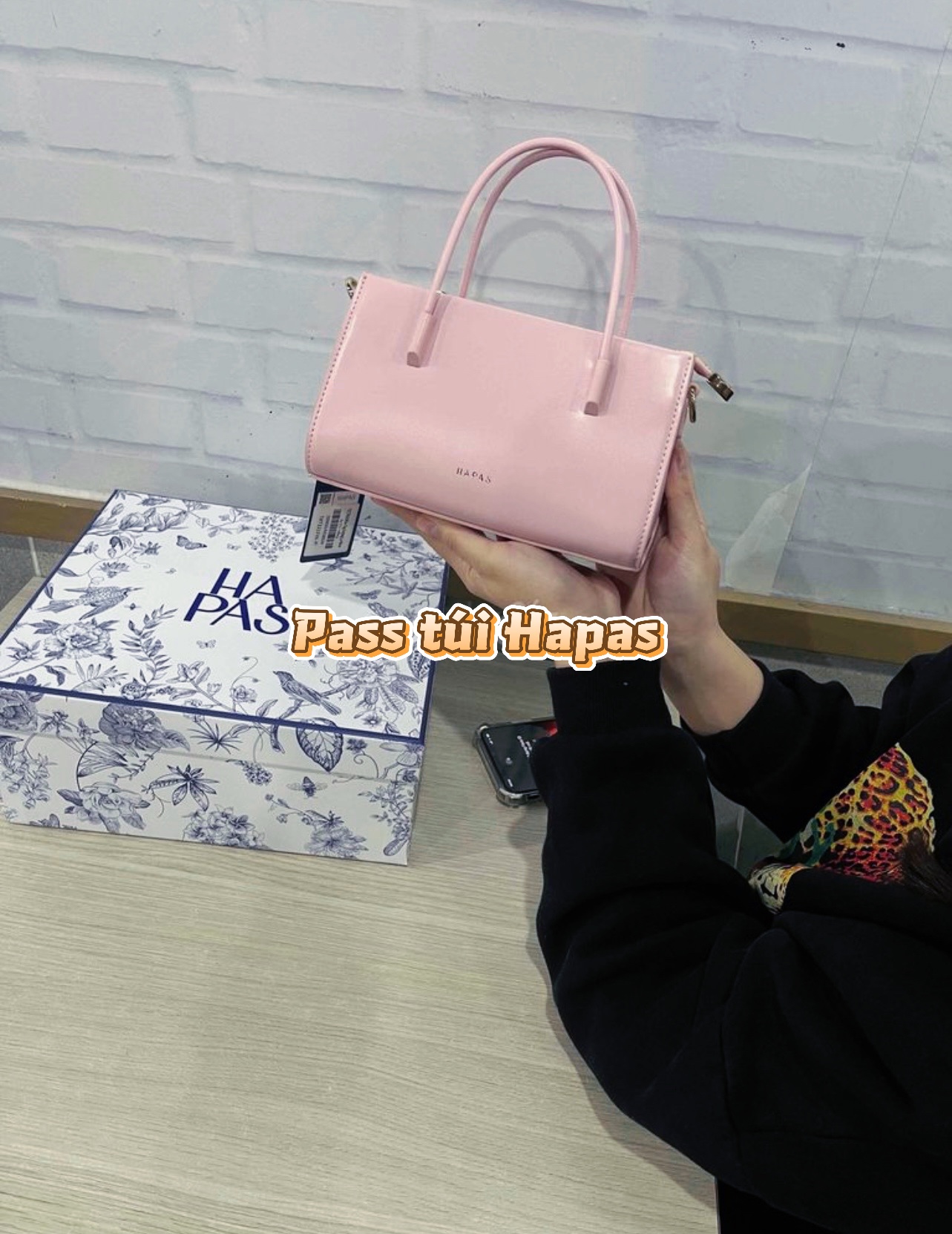 Thanh lý Pass túi xách nữ HAPAS màu hồng pastel full box hộp giấy - ảnh 2