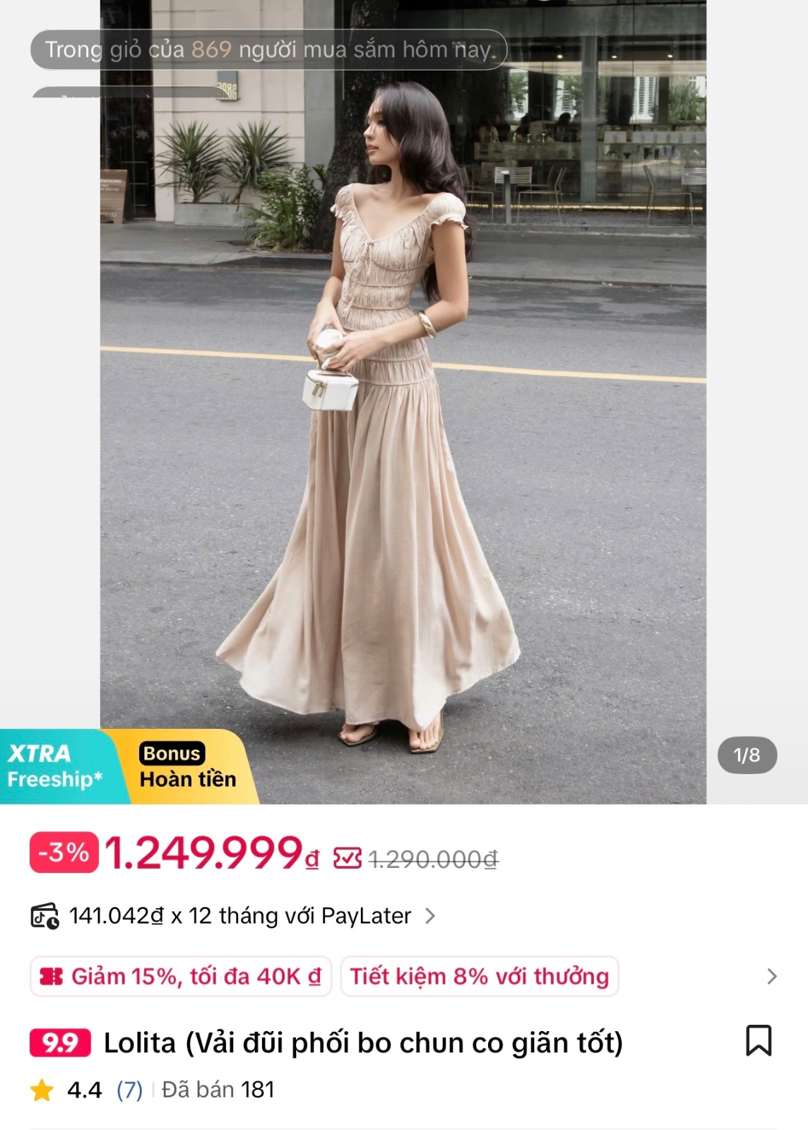 Thanh lý Pass váy đũi dài màu nude nhún eo xinh xắn - ảnh 4
