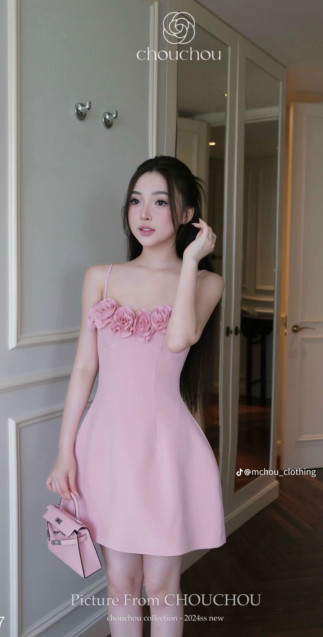 Thanh lý Pass váy hai dây ChouChou màu hồng pastel mix hoa - ảnh 2