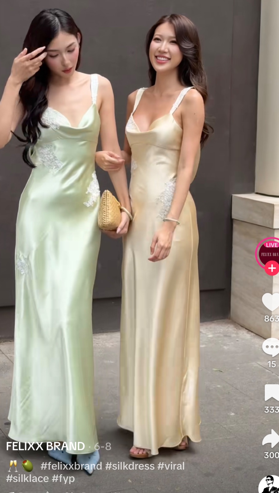 Thanh lý Pass váy lụa Felixx hai dây màu xanh mint dáng dài phối ren - ảnh 3
