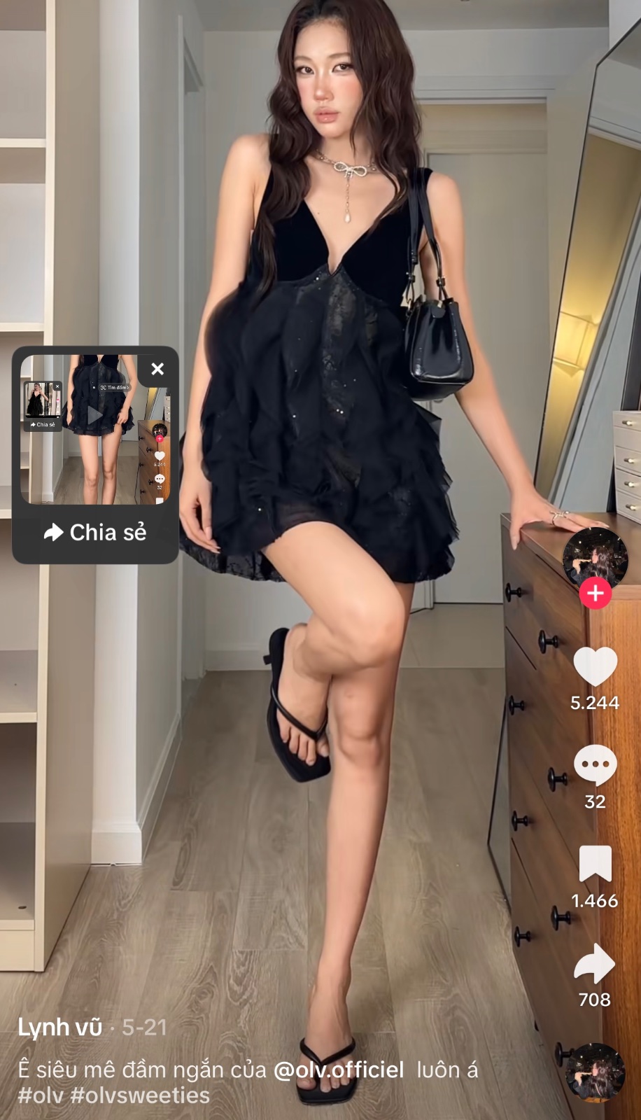 Thanh lý Pass váy babydoll ngắn màu đen OLV dễ thương Size M - ảnh 3