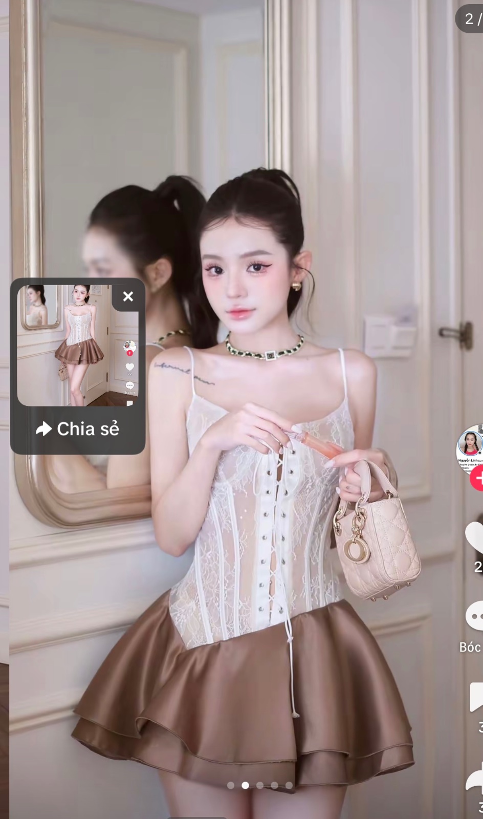 Thanh lý Pass váy 2s Thảo BiBi dáng corset phối chân váy nâu sang chảnh - ảnh 2