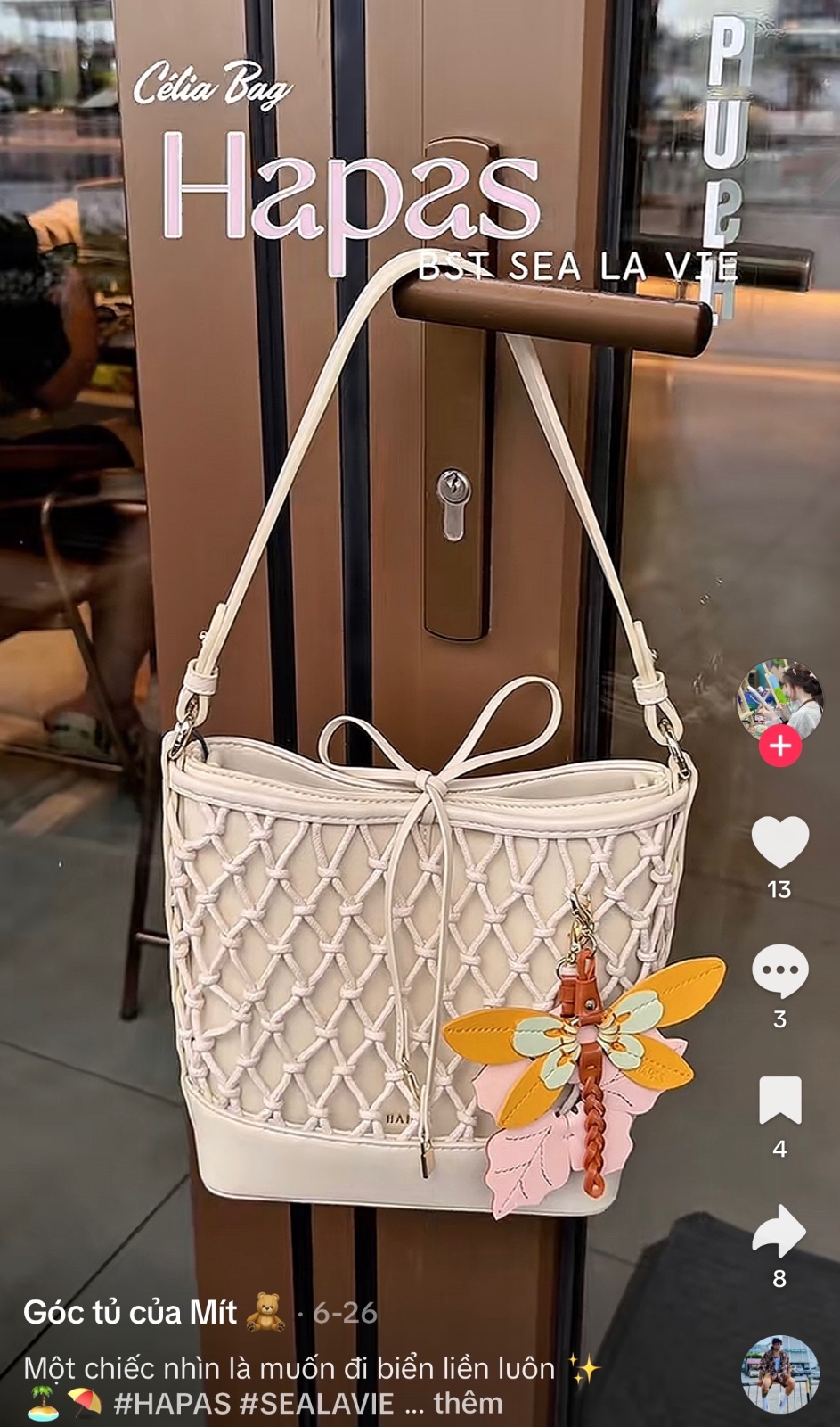 Thanh lý Pass túi Hapas màu kem BST SEA LA VIE hoa bướm xinh xắn - ảnh 5