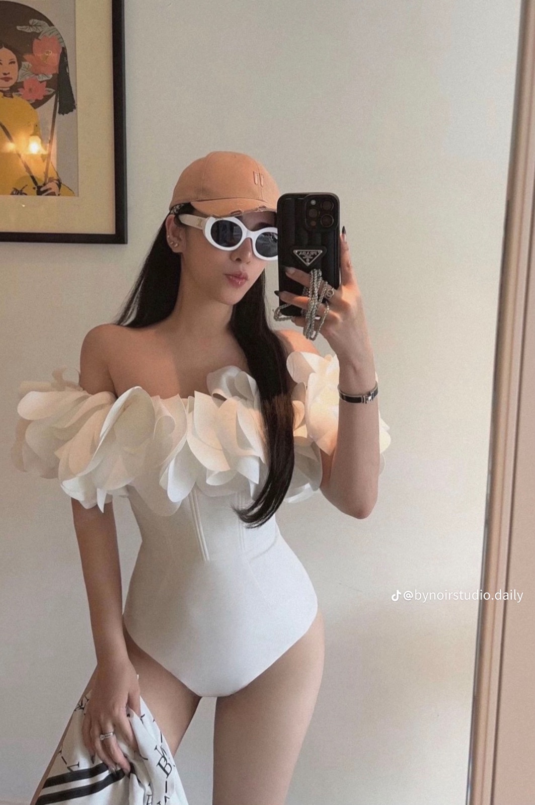 Thanh lý Pass bikini trắng liền thân Bynoir trễ vai - ảnh 3