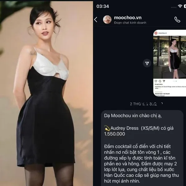 Pass váy Moochoo hai dây phối nơ màu đen trắng Size S