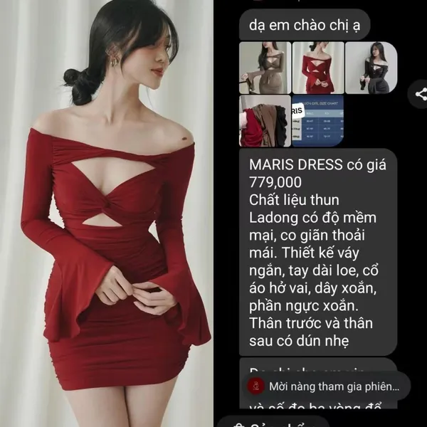 Pass đầm ôm body Billion girl trễ vai tay loe quyến rũ màu đỏ đô Size M