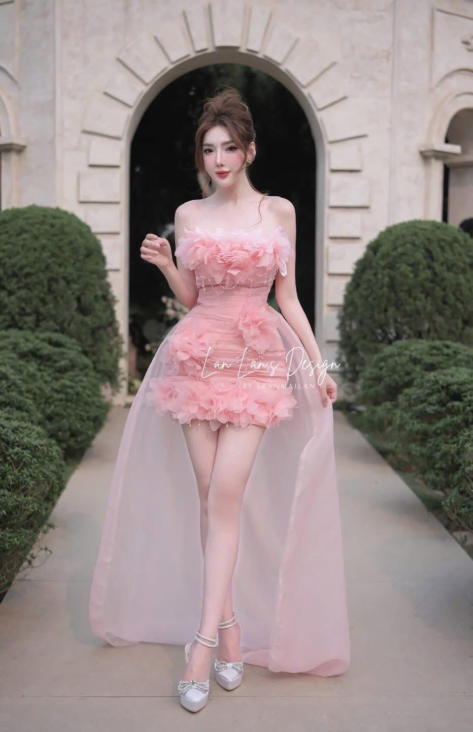 Thanh lý Pass váy cúp ngực hồng dáng ngắn phối tà dài siêu đẹp Lan Lan's Design - ảnh 1