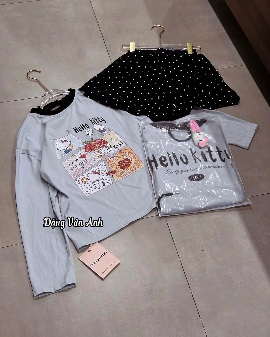 Thanh lý Pass set áo dài tay Hello Kitty và quần short chấm bi - PNN - ảnh 2