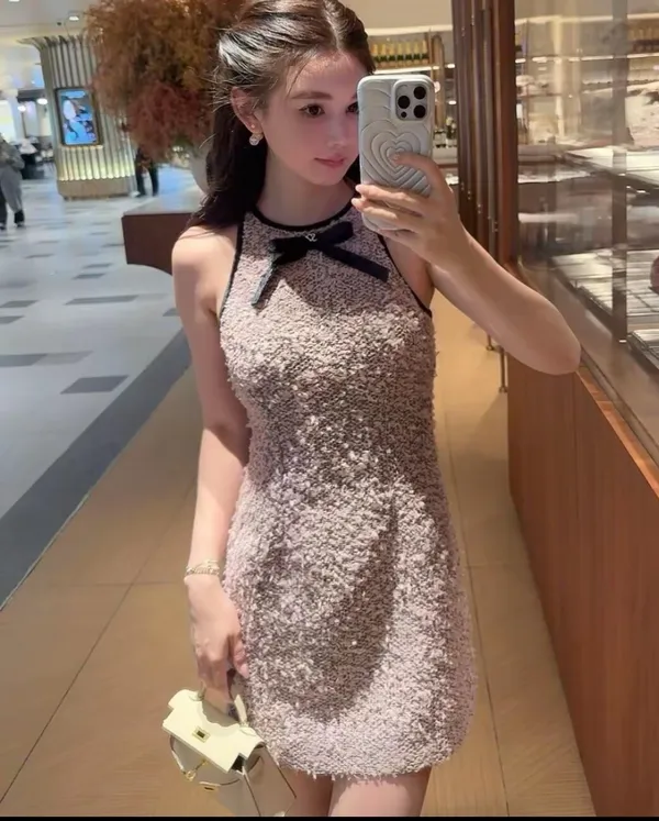 Pass váy dạ tweed Trân Ali phối nơ đen xinh xắn Size S