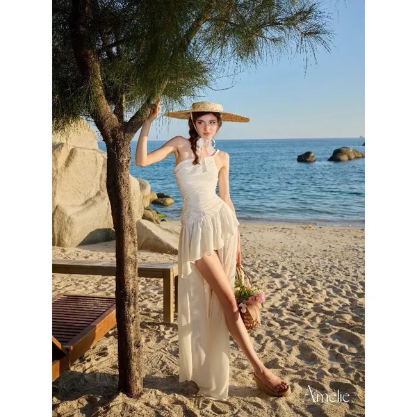 Pass ￼new AMELIE - Đầm lệch vai xếp ly tinh tế tôn dáng